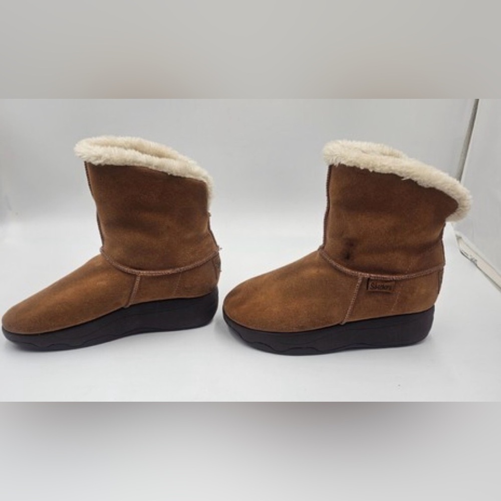 Skechers Tone Ups Womens Chestnut Suede Faux Fur Y2K Size 8